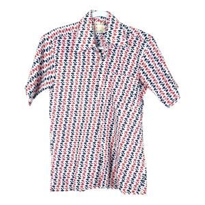 Vintage Dagger Collar Button Front Shirt M/L Short Sleeve Chinese Geometric Slim